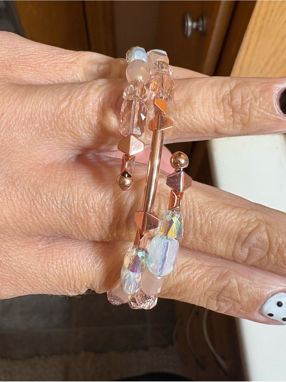 bp Rose Gold and Iridescent Pink Beaded Bracelet Set